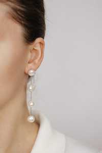 Pendientes Largos con Perlas, Joyería Nupcial Elegante, Plata de Ley 925, Chapado en Oro de 14K, Diseño Único de Alta Calidad - Product Image 3