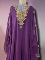 Ensemble 2 pièces de luxe AWAIS HOUSE pour femmes musulmanes, modeste, uni, perlé, en mousseline non tissée, longueur ras du sol, coupe trapèze, manches longues