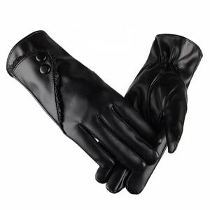 Leather Gloves Wrist Length Black Plain Style <b>Thermal</b> Winter Casual Wear <b>Wool</b> Lined Eco-Friendly Breathable - Product Image 5