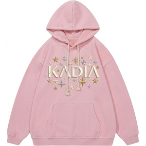 KADIA Custom Pink Oversized Hoodie Heavyweight <b>Pullover</b> with Thick Drawstrings hoodies Wholesale <b>Men's</b> print Streetwear Hoodies - Product Image 1