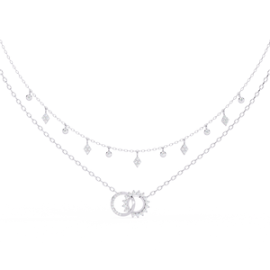 Collier en diamant, design à chaînes superposées, diamants de laboratoire taillés, argent sterling 925 plaqué or, bijoux de mode pour femmes - Product Image 1