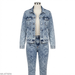 Women Acid Wash Denim <b>Jacket</b> And <b>Straight</b> Leg Jeans Set Casual Two Piece Matching Denim Outfit Streetwear Fashion - Product Image 3