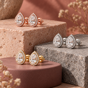 Pendientes de Diamantes Cultivados en Laboratorio con Corte Pera |   Pendientes Halo de Oro de 9 Quilates con Certificado IGI de 3.8 Quilates, Oro Rosa/Blanco/Amarillo, Joyería de Lujo - Product Image 4