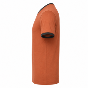 Camiseta al por mayor de cuello en V color naranja quemado con cuello y puños de contraste oscuro, ropa casual personalizada para hombre - Product Image 5