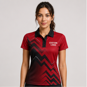 Custom Red Black Chevron Zigzag <b>Womens</b> Polo Shirt Quick Dry Breathable Short Sleeve Performance <b>Golf</b> <b>Club</b> Team Uniform WPS-0884 - Product Image 1
