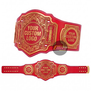 Cinturón de Campeonato Personalizado con Correa de Cuero Roja, Placas de Alta Calidad con Logotipo Personalizado en Dorado, Cinturón de Campeonato de Peso Pesado - Product Image 4