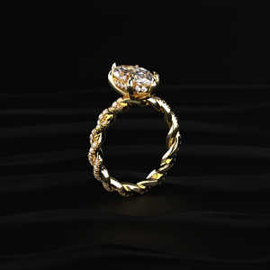 Anillo de Moissanita Marquise de 2ct Hecho a Mano, Piedra Incolora VVS, Banda de Oro Sólido Trenzado, Colección de Joyería Fina de Fabricante - Product Image 3