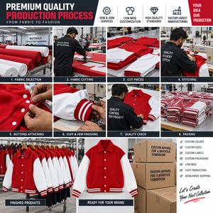 Veste universitaire rouge et blanche pour homme en PU, col rabattu, coupe décontractée, boutonnée, couleur unie, style universitaire, automne - Product Image 5