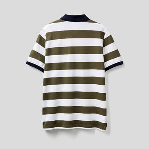 Polo rayé pour homme, olive et blanc, rayures horizontales, col contrastant, manches courtes, respirant, décontracté, pour l'été - Product Image 2