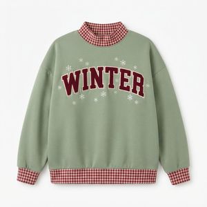 Unisex Applique Number 25 <b>Christmas</b> <b>Sweatshirt</b> With Plaid Double Layer Collar Cuffs - Product Image 2