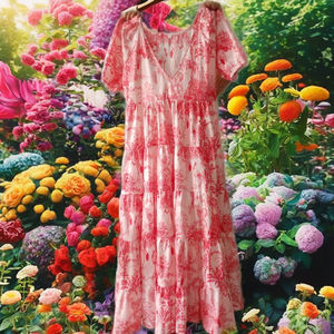 Vestido Corto de Algodón Estampado Floral con Bloques Hechos a Mano en India, Estilo Playero, Largo hasta el Suelo, Regalo de Boda para Novia, Ropa de Verano, Cintura Elástica Dulce - Product Image 1