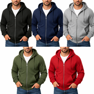 Custom Logo Men's 100% Cotton Heavyweight Fleece Full Zip Hoodie Casual Regular Fit <b>Zipper</b> <b>Jacket</b> Solid Color Autumn Streetwear - Product Image 6