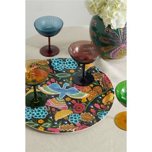 ถาดเสิร์ฟทรงกลมเคลือบเงาหรูหรา ลายดอกไม้และนก ถาดโลหะตกแต่งสำหรับโต๊ะกาแฟ ภาชนะเสิร์ฟสำหรับงานเลี้ยงในครัวเรือนทันสมัย - Product Image 3