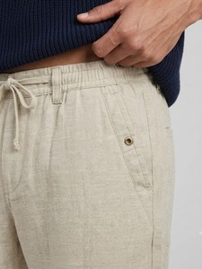Men's Desert Beige Drawstring <b>Waist</b> Casual <b>Trousers</b> <b>Elastic</b> <b>Waist</b> Flat Front Cotton Pants Spring Style Breathable Lightweight - Product Image 3