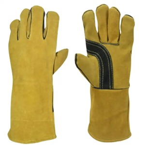 Leather Welding <b>Gloves</b> Full Thumb Cotton Liner TIG Application Molten Metal Splash Test B Black Reinforcement Panel Customizable - Product Image 1