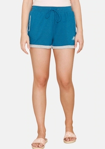 Shorts de Algodón Tejido Azul para Mujer, Cintura Media, Cordón Ajustable, Corte Regular Informal, Transpirable, Color Sólido - Product Image 3