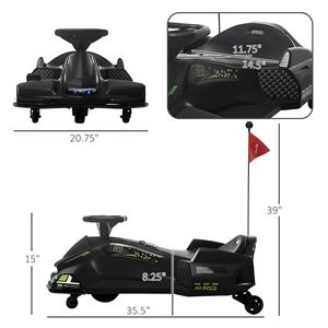Go Kart Elettrico per Bambini 8-12 Anni 12V con Luci Colorate e Musica all'avvio graduale Nero - Product Image 3