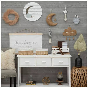 Décoration murale en rotin naturel tressé à la main, lune et étoiles, pour chambre d'enfant, art céleste écologique, décoration de chambre d'enfant - Product Image 3