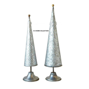 Set of 2 Christmas Blank Sublimation Hammered Texture Christmas <b>Tree</b> <b>Tabletop</b> for Home Decoration Silver Finished - Product Image 1
