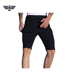 Shorts en jean noir pour homme, taille mi-haute, coupe droite, décontracté, pour l'été, fermeture boutonnée, 100 % coton tissé - Product Image 5