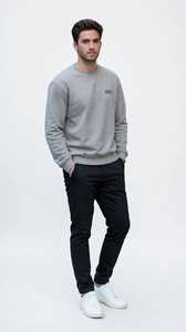 ONETEN APPAREL เสื้อสเวตเชิ้ตคอกลมสีเทาสำหรับผู้ชาย เสื้อสวมหัวลำลองพิมพ์ลายตัวอักษร ทรงปกติ - Product Image 6