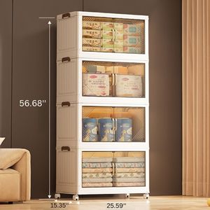Scatola portaoggetti pieghevole trasparente da 383 QT, 25,6 pollici di larghezza, a 4 livelli, grande capacità, organizer portatile per armadio, facile accesso, salvaspazio - Product Image 2