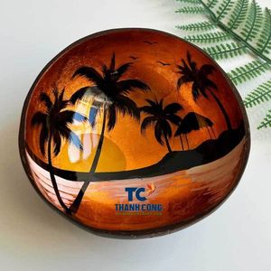Oferta Especial: Cuenco de Coco Lacado Premium, Precio Más Bajo, Diseño Océano Azul, Para Mercado de Recuerdos de Resorts - Product Image 1