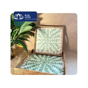 [BEST SELLER] Bandeja Rectangular de Ratán con Incrustaciones de Perlas Modelo Glory de BLUE LOTUS, con Diseño Zen Asiático para Uso Decorativo, Vietnam - Product Image 1