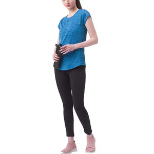 Women's Blue <b>Cap</b> <b>Sleeve</b> T-Shirt Slim Fit Quick Dry Knitted Polyester Casual <b>Top</b> Spring Summer O-Neck Solid Color - Product Image 4