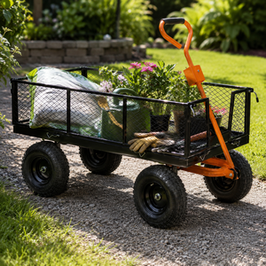 Garden Yard <b>Cart</b> with Removable Panels, Mesh Sides - Steel Utility Wagon <b>Cart</b> with Pneumatic Tires 1200lb Load ODGGAD011 - Product Image 1