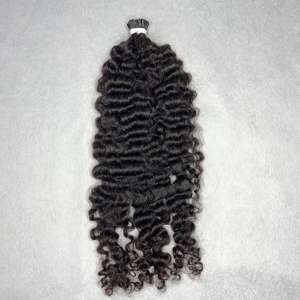 Burmese Curly I Tip Nano <b>Ring</b> Raw Human Hair Extensions Double Drawn <b>Thick</b> Ends High Quality Curly Hair Natural Color - Product Image 3