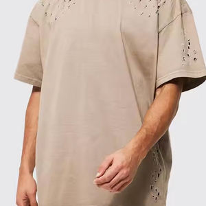 T-shirt décontracté pour homme en coton 100% noir, tricoté, surdimensionné, style sportif, effet usé, streetwear - Product Image 3