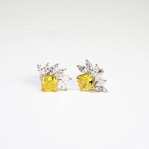 1 Carat Princess Cut Fancy Lab Grown Diamond <b>Stud</b> <b>Earrings</b> 18K Yellow Gold Simple Classic Square Certified High Quality Jewelry - Product Image 2