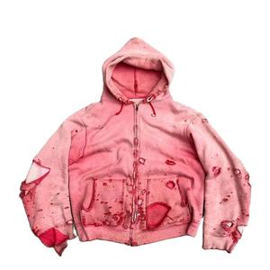 High Quality Custom <b>Zip</b> <b>up</b> Hoodies <b>Cropped</b> Distressed Heavyweight Zipper <b>Hoodie</b> - Product Image 1