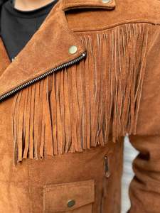 Traditional Leather Beaded American Style <b>Suede</b> Fringe Men's Western Cowboy Leather <b>Jacket</b> - Product Image 2