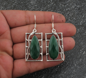 Pendientes Colgantes Minimalistas Vintage de Jade Verde con Puntos en Forma de Gota, Plateados en Plata de Ley 925, Delicados, para Regalo de Boda o Fiesta - Product Image 2