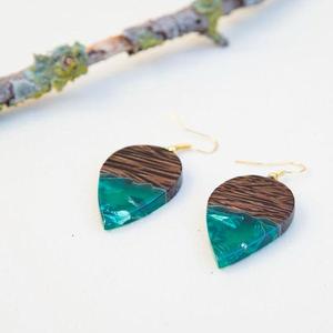 MN EXPORTS <b>Resin</b> & Wood Customized Design Fashion Style Drop Earrings for Women Party Islamic Occasion - Product Image 3