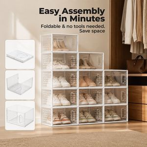Clear Plastic Stackable Shoe Storage <b>Box</b> 10/15 Pack Foldable Shoe Organizer for Sneaker Display and <b>Hat</b> Storage - Product Image 5