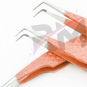 RMI Eyelash Extension Tweezers Orange Powder Coated Tweezer <b>Russian</b> Volume Silver Tip Tweezers Sustainable Steel Private Label - Product Image 3
