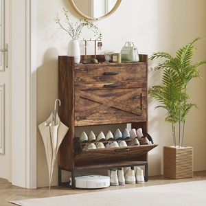 Scarpiera Moderna Rustica Marrone in Legno con 2 Cassetti Ribaltabili per 12 Paia - Ideale per Ingresso e Appartamento - Product Image 2