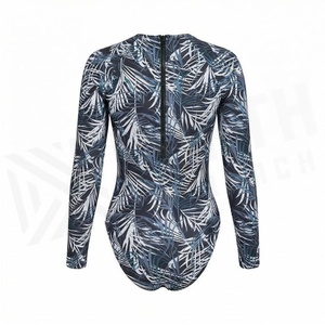 NIA Women's One-Piece Swimsuit Long Sleeve Tropical Print Round Neck Quick Dry Spandex Polyester Swimwear - Product Image 3