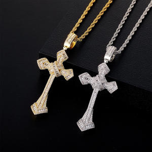 Collier pendentif croix Hip Hop, cadeau, breloque diamant glacé, argent sterling 925 plaqué or 14 carats pour femmes et hommes - Product Image 2