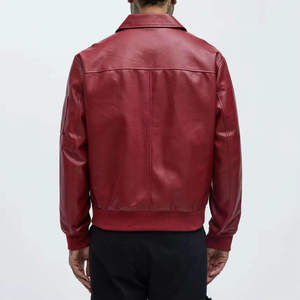Custom <b>Men's</b> Red <b>Cargo</b> Leather Varsity <b>Jacket</b> Trending Plus Size with Stand Collar Front Logo Zipper Pocket - Product Image 5