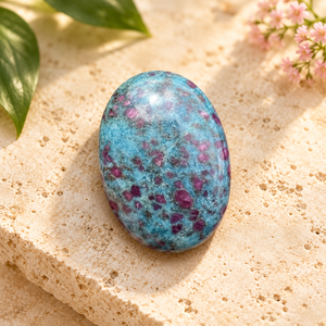 Pierre de palmier en zoïsite bleue rubis, ovale polie, en cristal, faite à la main, pour massage thérapeutique et décoration Feng Shui - Product Image 6