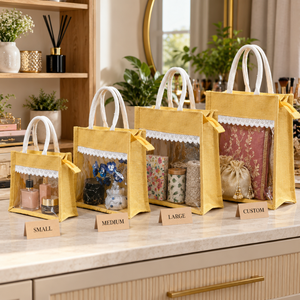 Sac de shopping en jute de haute qualité premium |   Sac fourre-tout réutilisable écologique avec fenêtre transparente en PVC, fermeture éclair, poignée en coton doux, taille et couleur personnalisées - Product Image 3