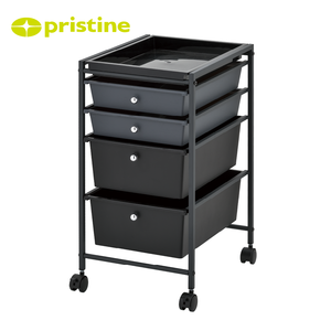 Minimalist 4-Tier <b>Storage</b> Cart with Wheels Black Plastic <b>Drawers</b> on Metal Frame for <b>Office</b> Organization - Product Image 6