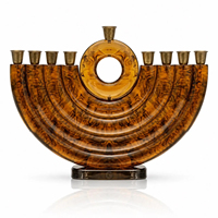 Ménorah en résine rose dorée, décorée de motifs dorés, bicolore, faite à la main, durable, de luxe, pour la Hanouka, Noël, décoration de la maison, centre de table, bougie