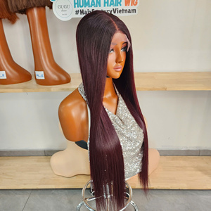 Perruques à fermeture transparente en cheveux vietnamiens bruts Super Double Drawn, perruque en cheveux humains vierges ultra-lisses avec dentelle, densité 250 - Product Image 2