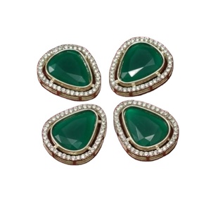 Conectores Separadores Geométricos Ovalados Dorados de 2 Piezas, 40x22mm, Cristal, Chapado en Oro de 18K, Kundan Meenakari, para Fabricación de Collares y Pendientes, Venta al por Mayor - Product Image 1