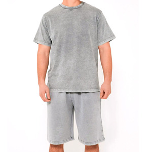 Ensemble T-shirt et short surdimensionné délavé à l'acide pour homme, en coton épais 100 %, tenue décontractée et tendance pour l'été, deux pièces - Product Image 3